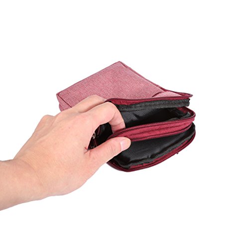 Men's Cell Phone Waist Bag Vertical, Cellphone Belt Loop Holster, Outdoor Sport Travel Nylon Small Mobile Phone Pouch Smartphone Waist Bag with Carabiner Hook Pen Holder Zipper Handbag Carrying Case - color: Wine Red