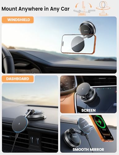 Lamicall 15W for MagSafe Car Mount Charger, 360° Wireless Car Phone Holder - size: New Upgraded - 63mm