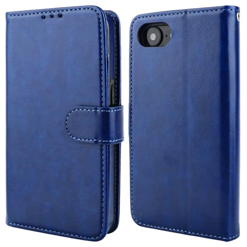 Bocasal Detachable Wallet Case Card Holder for iPhone 17e/16e, Blue | RFID Blocking Kickstand Card Slots Holder PU Leather Magnetic Shockproof Wrist Strap Removable Flip Protective Cover 6.1 inch - color: Blue