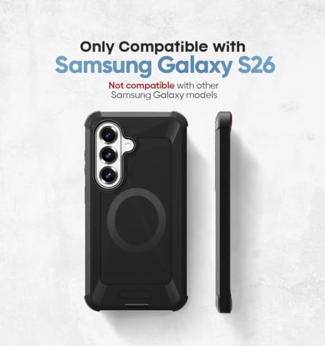 MOTIVE Heavy Duty Case for Samsung Galaxy s26, Belt Clip Holster | 6.3" | Bunker Series, Military Grade Multi-Layer Protection, PC/TPU Build, Sealed Port Cover, Compatible with MagSafe Qi2 Charging - size: s26