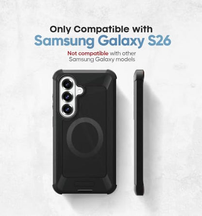 MOTIVE Heavy Duty Case for Samsung Galaxy s26, Belt Clip Holster | 6.3" | Bunker Series, Military Grade Multi-Layer Protection, PC/TPU Build, Sealed Port Cover, Compatible with MagSafe Qi2 Charging - size: s26