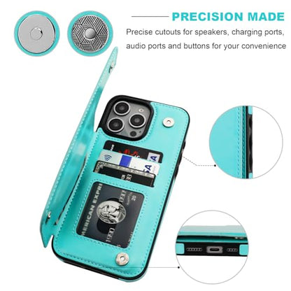 ONETOP for iPhone 16 Pro Max Wallet Case with Credit Card Holder,LightBlue | Kickstand,ID/Cash Holder,Case Wallet with Card Slots,Double Magnetic Clasp,Durable PU Leather Shockproof Cover for Women Men - color: Light Blue