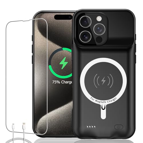 Battery Case for iPhone 15 Pro, Full Encircle 10000mAh High Capacity Rechargeable Portable Charger Case Extended Battery Pack for iPhone 15 Pro (6.1 inch) Wireless Charging Case with Carplay-Black - size: iPhone 15 Pro(6.1 inch)