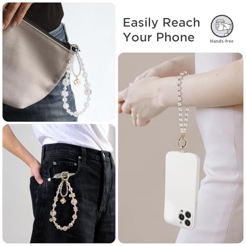 POSADINA Phone Charm for Women, Anti-Theft Phone Wrist Strap, Hands-Free & Detachable Cellphone Lanyard Chain with Tether Tab - color: Milky Gleam
