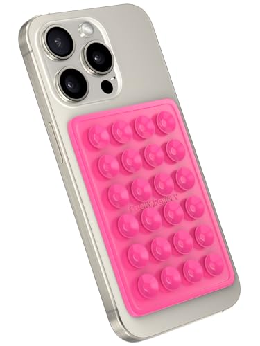 StickyGrippy Suction Phone Case Mount, Sillicon Adhesive Phone Accessory for iPhone and Android, Hands-Free Strong Grip Mirror Shower Phone Holder, Tiktok Videos and Selfies (Pink) - color: Pink