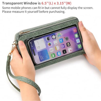 GOIACII Phone Purse Crossbody Bags for Women Small Travel Wallet Touch Screen RFID Blocking - color: A11 Green Pattern
