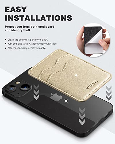 VULKIT Stick on Card Holder Compatible for iphone Leather Cell Phone Wallet Credit Card Case Strong Sticker for Women - color: Gold