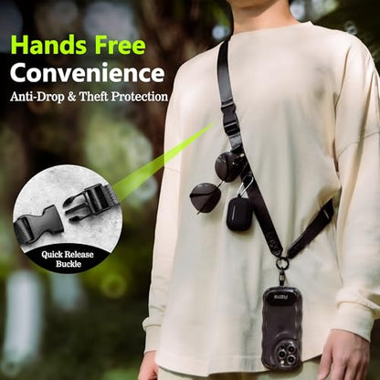 Azrra Phone Lanyard Crossbody, Phone Strap Crossbody with 2 Tether Tabs - color: Black