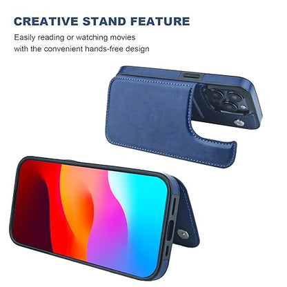 ONETOP for iPhone 15 Pro Wallet Case with Credit Card Holder,Blue | Kickstand,ID/Cash Holder,Case Wallet with Card Slots,Double Magnetic Clasp,Durable PU Leather Shockproof Cover for Women Men - color: Blue