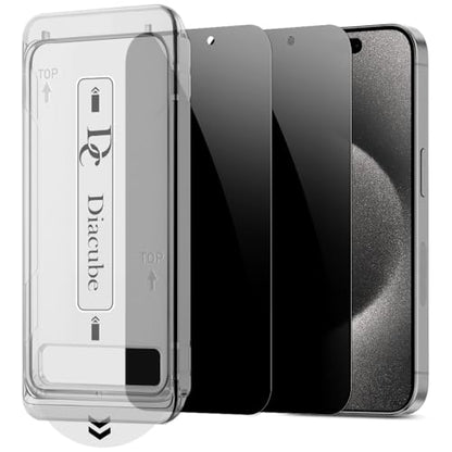2 PACK Privacy Screen Protector for iPhone 15 Pro Max, [27° Anti-Spy] 9H Hardness Shatterproof Tempered Glass with [Easy Installation Frame with Auto Dust Removal] Bubble Free, Case-Friendly, HD Full Coverage - size: iPhone 15 Pro Max
