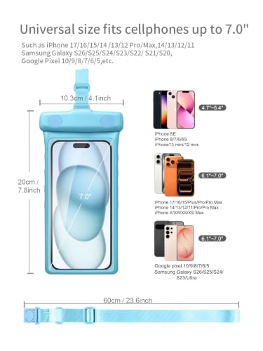 wellhouse Waterproof Phone Pouch, Waterproof Phone Case for iPhone 17 16 15 14 13 Pro Max XS Samsung, IPX8 3D Cellphone Dry Bag Beach Essentials (2 Pack -Earl Blue & White 7 inch) - color: 2 Pack -Earl Blue & White 7 inch