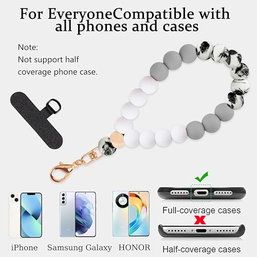 Silicone Beaded Phone Wrist Strap for Women, Elastic Wristlet - color: Grey