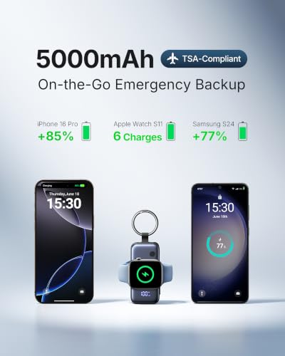 INIU SnapGo Portable Charger, 5000mAh Mini Power Bank for Apple Watch - color: Black