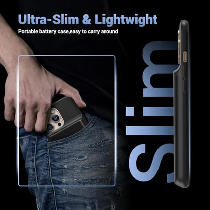 Battery Case for iPhone 16 Pro Max, Ultra-Slim 7000mAh Portable Extended Charging Charger Case [2026 Upgraded] w/Tempered Glass Film for iPhone 16 Pro Max-6.9 inch,Black