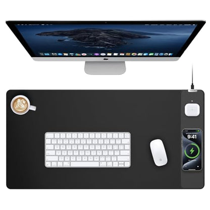 TopMade Mouse Pad with 15W Wireless Charging, Classic Black Desk Mat - color: Black Right