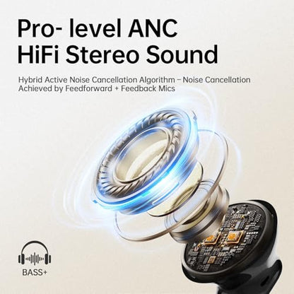 xinwld Adaptive Hybrid Active Noise Canceling 2026 Wireless Earbuds, 6 Mics ENC Clear Call Ear Buds, Hi-Res Audio Deep Bass Bluetooth 5.4 Headphones, 40H, LED, for Sports Running Gym Workout, Black - color: Black