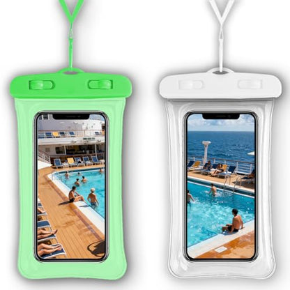Waterproof Phone Pouch, 2 Pack, IPX8 Cellphone Dry Bag, 8.3" | Compatible with iPhone 17-13 Pro Max, Waterproof Phone Case for Beach Cruise Swimming Boating Travel Essentials, Green&White - color: Green + White