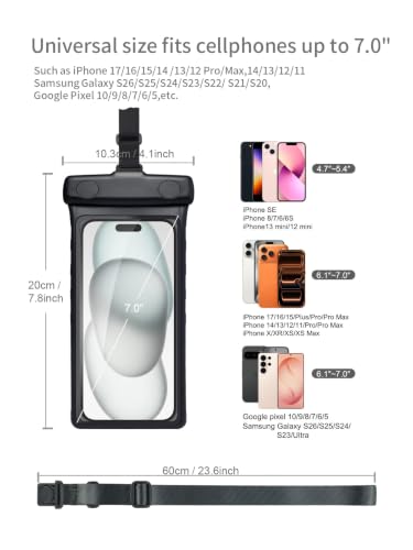 wellhouse Waterproof Phone Pouch, Waterproof Phone Case for iPhone 17 16 15 14 13 Pro Max XS Samsung, IPX8 3D Cellphone Dry Bag Beach Essentials (2 Pack -Earl Black & White 7 inch) - color: 2 Pack -Earl Black & White 7 inch