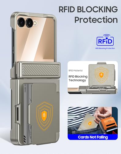 GooseBox for Samsung Galaxy Z Flip 7 Case Wallet RFID Card Holder&Hinge Protection&HD Screen Protector, Full Body Shockproof Cover for Galaxy Z Flip 7(Natural Titanium) - color: Flip7-Titanium