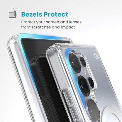 Speck Samsung Galaxy S25 Ultra Case - Magnet Case,13-Foot Drop Protection,Anti-Yellowing-Samsung S25 Ultra Case Magsafe-Raised Bezel & Enhanced Buttons -Presidio Perfect-Clear -Clear/Chrome(Pack of 1)