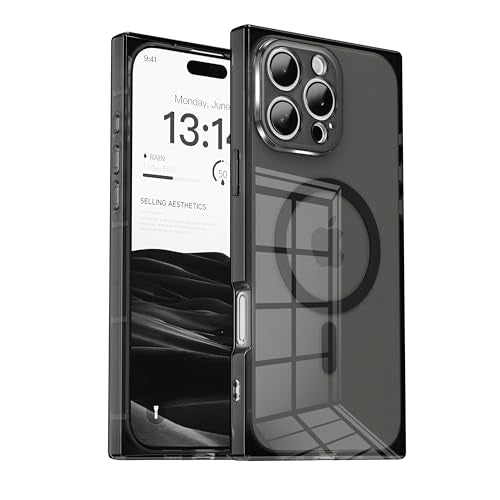 IAIYOXI Rectangle Edge Magnetic Clear Case for iPhone 11 Pro Max, Compatible with MagSafe, Full Camera Protection & Reinforced Corners, Thin Slim Shockproof TPU Phone Cover for Women Girls, Black - color: Black, size: iPhone 11 Pro Max