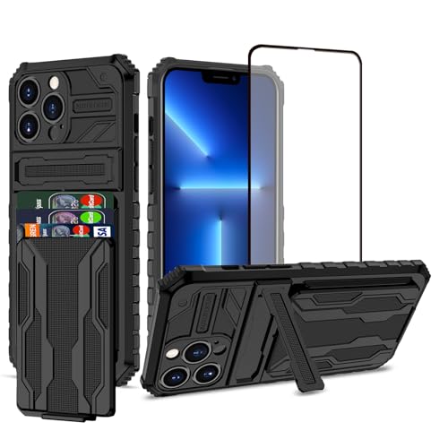 for iPhone 13 Pro Wallet Case with Card Holder, Black | Detachable Card Holder Cover, Built-in Kickstand, with Screen Protectors, Military Grade, Full Body Shockproof - size: for iPhone 13 Pro - 6.1''