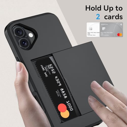 Qinmay Compatible with iPhone 16 Case with Card Holder, Dual Layer Shockproof,Heavy Duty Protective Hidden Slot Slim Wallet Phone Cover ，Black - color: Black, size: for iPhone 16