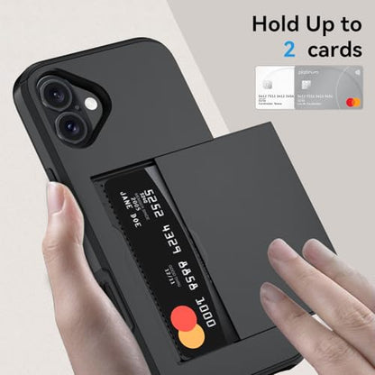 Qinmay Compatible with iPhone 16 Case with Card Holder, Dual Layer Shockproof,Heavy Duty Protective Hidden Slot Slim Wallet Phone Cover ，Black - color: Black, size: for iPhone 16