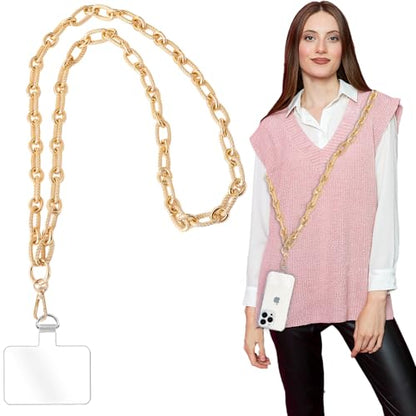 Crossbody Lanyard Strap, Durable Metal Chain Strap, Universal Phone Lanyard with Tether Tab, Detachable Phone Chain Strap - color: C