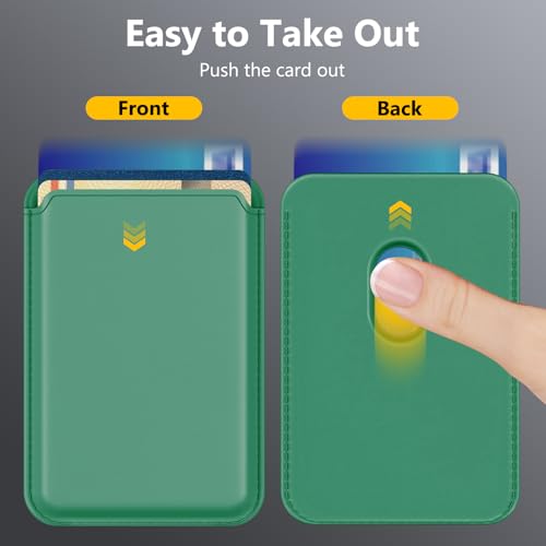 Upgraded MagSafe Wallet, Magnetic Phone Wallet 3 Cards Holder, 23 Magnets, Credit Card RFID Blocking, Slim Leather, Magnetic Wallets for iPhone 17/16/15/14/13/12 Series-Green - color: Green