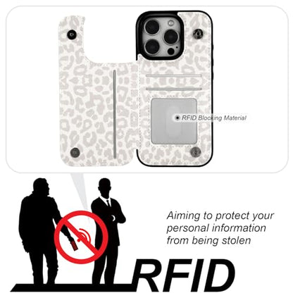 HAOPINSH for iPhone 16 Pro Case Wallet with Card Holder, White Leopard Cheetah Pattern Back Flip Folio PU Leather Kickstand Card Slots Case for Women Girls, Double Shockproof 6.3" - color: White Leopard