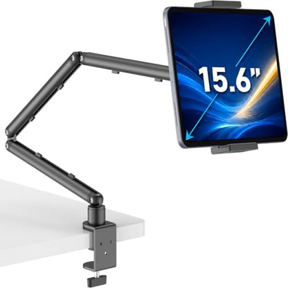 iPad Holder for Desk, Adjustable Tablet Arm iPad Desk Mount with C-Clamp - color: Black, size: 15.6" Slim Clamp