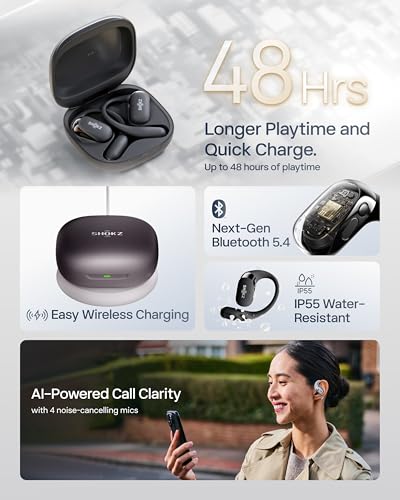 SHOKZ OpenFit 2+ Open-Ear Earbuds, Black, Dolby Audio,Wireless Charging - color: Black, style: Dolby Audio / USB-C&Wireless