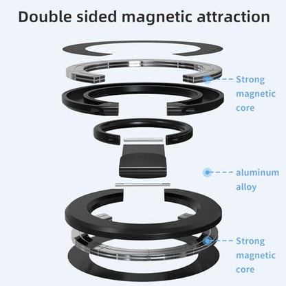 RESPECTED BRO-Magnetic-Phone-Ring-Holder with Dual Rings, Compatible with iPhone 17/16/15/14/13/12, Multifunctional Stand for Desk, Office, Gym, Kitchen & All Metal Surfaces, Finger Loop Grip (Black) - color: Black