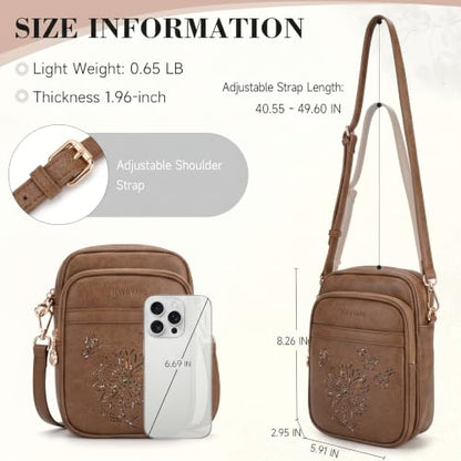 Small Crossbody Bags for Women, RFID Phone Purse with Card Slots, Triple Compartments Lightweight Shoulder Bag - color: 10-apricot