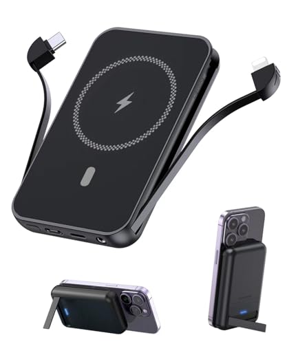 Battery Pack for Magnetic Power Bank, 6800mAh Wireless Portable Charger with PD30W Fast Charging, Battery Pack Built-in 2 Output Cables for iPhone Series(Black) - color: Black