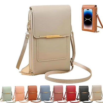 Touchscreen Phone Crossbody Bag, Women's Touch Screen Mobile Phone Messenger bag, Anti Theft Leather Bag - color: Gray