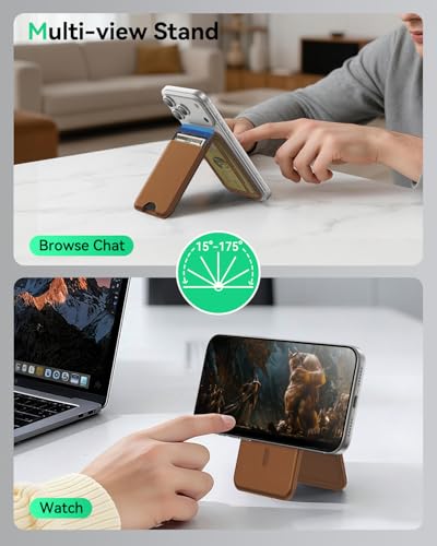 TWZKG for MagSafe Wallet, Works with Apple Find My,5 Card Holder with Stand, Magnetic Phone Wallet for iPhone 17/16/15/14/13/12 Pro Max Plus Air, RFID Blocking Vegan Leather,Coffee - color: Findmy Coffee