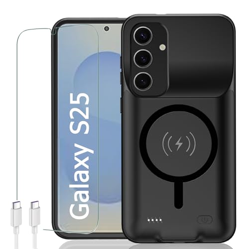 Battery Case for Galaxy S25,Upgraded 10000mAh Rechargeable Portable Extended Battery Pack Supported Qi Wireless Charging Case Compatible with Galaxy S25(6.2 inches) Charging Case-Black - size: Galaxy S25