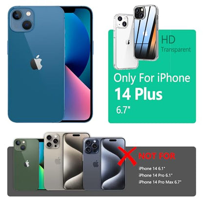 ONES for iPhone 14 Plus Slim Case Clear, [PC + TPU Hybrid][Military-Grade Drop Protection][Anti-Yellowing], Shockproof Silicone Hard Cover, Transparent Case - color: HD Highly Clear, size: iPhone 14 Plus