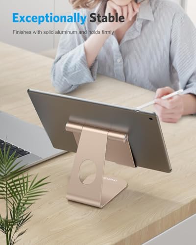 OMOTON T1 Adjustable Tablet Stand for Desk, Aluminum Holder for iPad Gold - color: Gold
