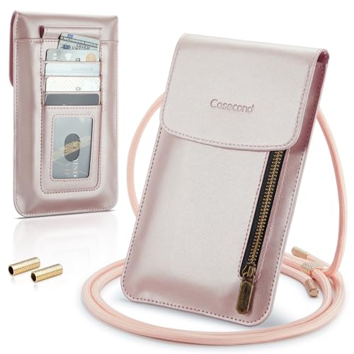 Small Crossbody Bag Cell Phone Purse for Women Men Leather Mini Shoulder Bag Wallet Case with Card Holder Slot Lanyard for All Phones iPhone 16 15 11 Samsung Google Moto up to 7.5" Rose Gold - color: Rose Gold 1