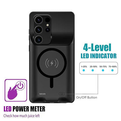 Wireless Charging Case for Galaxy S22 Ultra/ S23 Ultra, 12000mAh Rechargeable Portable Charging Case Compatible with Galaxy S22 Ultra / S23 Ultra 6.8" with Carplay Battery Pack Charger Case (Black) - size: Galaxy S22 Ultra/ S23 Ultra-12000mAh