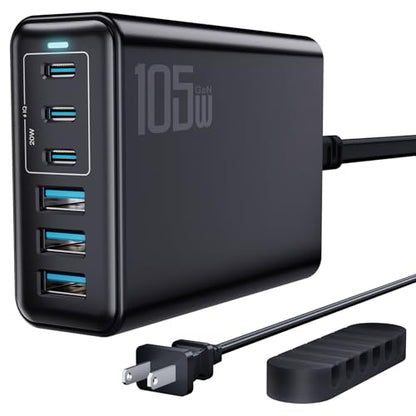105W USB C Charger Block, 6-Port GaN Desktop Charger USB C Charging Station - color: Black, size: 105W