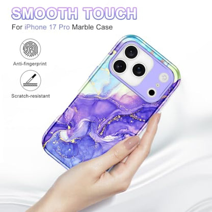 Btscase Compatible with iPhone 17 Pro Case 6.3 Inch 2025,Marble Pattern 3 in 1 Heavy Duty Shockproof Full Body Rugged Hard PC+Soft Silicone Drop Protective Women Girl Phone Cases, Cobalt Violet - color: Cobalt Violet, size: iPhone 17 Pro