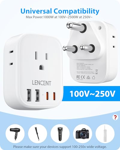 LENCENT South Africa Plug Adapter, Type M Adapter for South Africa - style: Type M-17.5W-South Africa