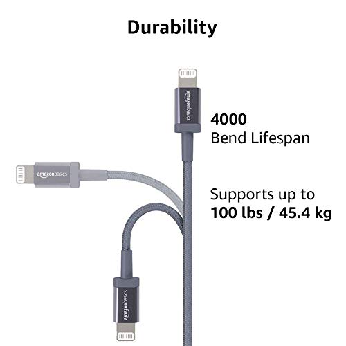 Amazon Basics MFi Certified USB-C to Lightning Cable, Fast Charging with Power Delivery for Apple iPhone 14 Series, 13 12 11 X Xs Pro, Pro Max, Plus, iPad, 6 Foot, Dark Gray - color: Dark Gray, size: 6 ft