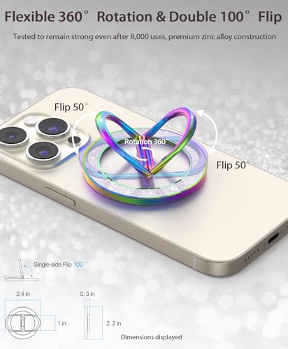 Magnetic Phone Ring Grip Finger Kickstand, Transparent Magnetic Phone Grip for iPhone 17 16 15 Pro Max Plus & Android (Colorful) - color: colorful