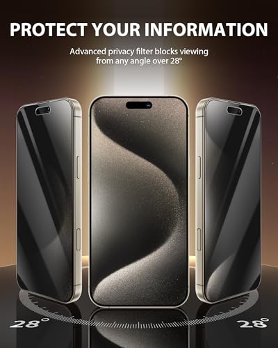 PDDKISS 2 Pack Privacy Screen Protector for iPhone 15 Plus - size: for iPhone 15 Plus - 6.7 inch