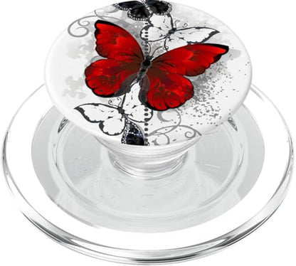 Cute Red Black & White Butterfly Phone Grip with Butterflies PopSockets PopGrip for MagSafe - style: Magnetic PopGrip